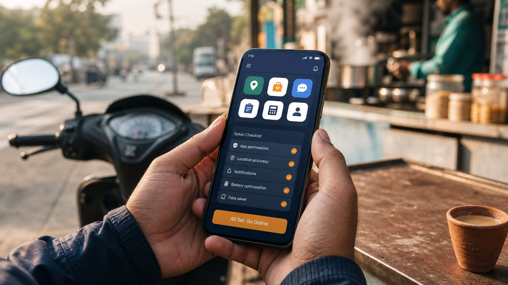 Driver apps organized on an Android phone